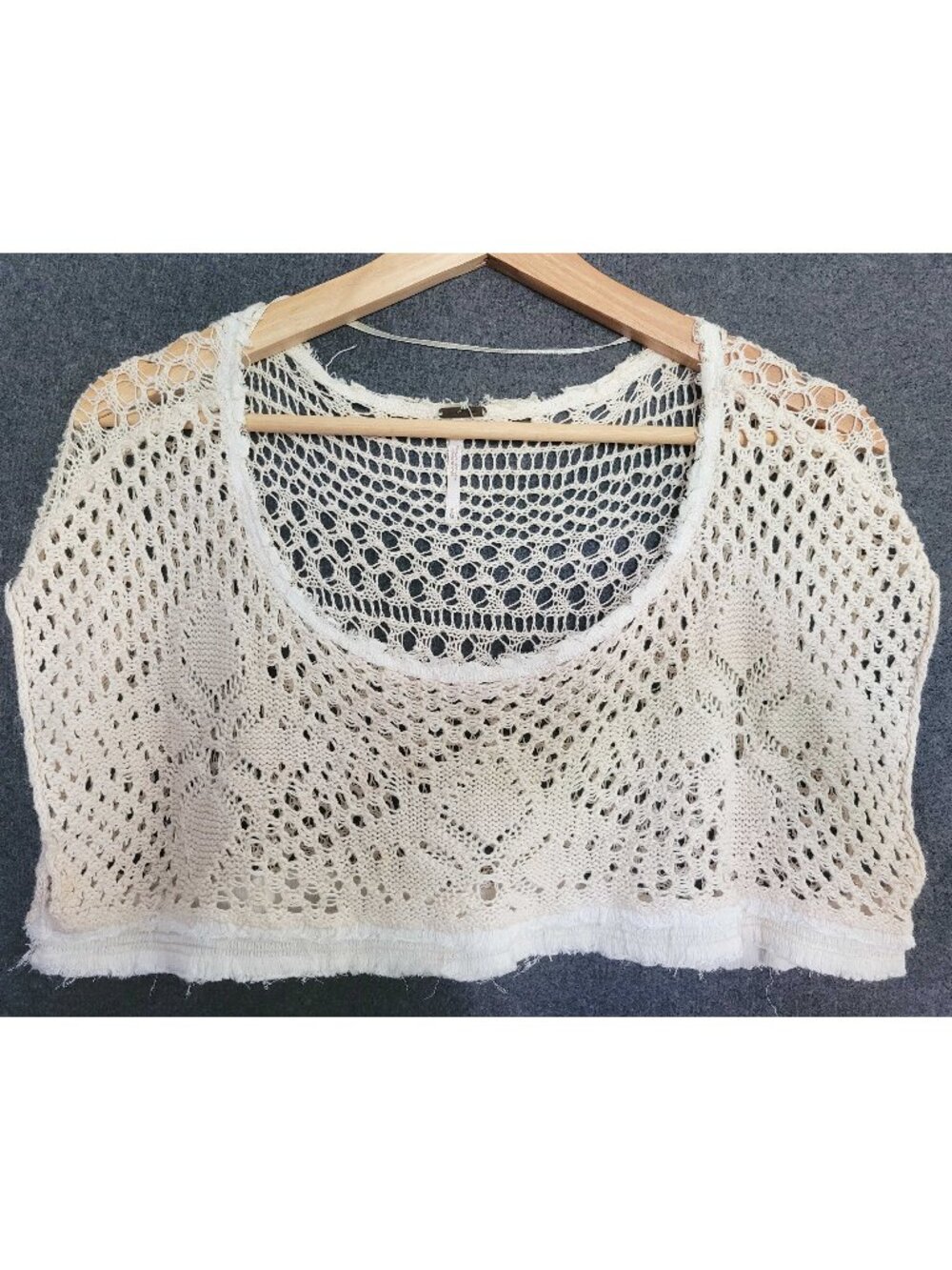 Free People Cream Open Knit Cotton Crochet Crop Top Whimsical M